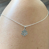 Sterling Silver Little Dainty Lotus Necklace, Silver Chain, Flower Necklaces, Yoga Chains