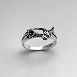 Sterling Silver Flower and Hummingbird Ring, Bird Rings, Spirit Animal Jewelry