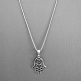 Sterling Silver Flower Hamsa Necklace, Silver Chain, Hand Of God Necklaces, Hand of Fatima