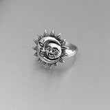 Sterling Silver Large Moon and Sun Ring, Silver Ring, Moon Ring, Boho Ring