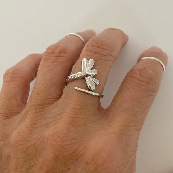 Sterling Silver Wraparound Dragonfly Ring, Bug Rings, Insect Ring, Spirit Bugs