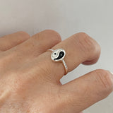 Sterling Silver Small Oval Yin and Yang Ring, Yoga Ring, Boho Ring, Silver Ring