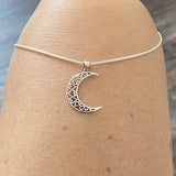 Sterling Silver Large Crescent Moon Heart Necklace, Silver Chain, Celestial Necklaces, Hearts