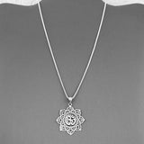 Sterling Silver Large Lotus OM Necklace, Silver Necklace, Lotus Necklace, Flower Necklace