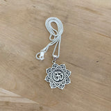 Sterling Silver Large Lotus OM Necklace, Silver Necklace, Lotus Necklace, Flower Necklace