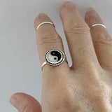 Sterling Silver Round Yin and Yang Ring with Braid, Yoga Ring, Boho Ring, Silver Ring