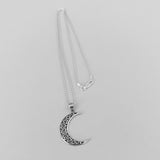 Sterling Silver Large Crescent Moon Heart Necklace, Silver Chain, Celestial Necklaces, Hearts
