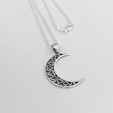 Sterling Silver Large Crescent Moon Heart Necklace, Silver Chain, Celestial Necklaces, Hearts
