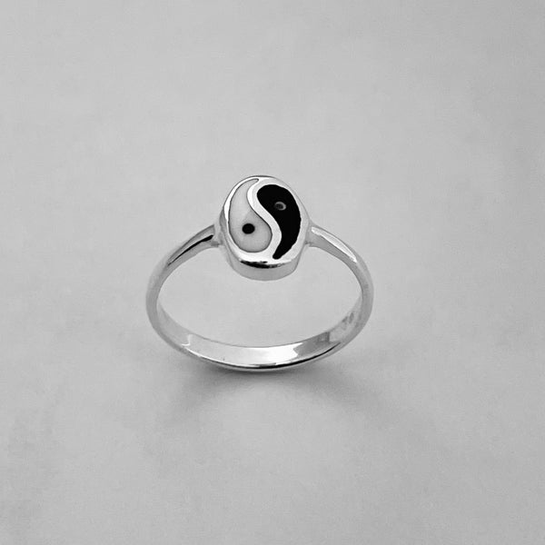 Sterling Silver Small Oval Yin and Yang Ring, Yoga Ring, Boho Ring, Silver Ring