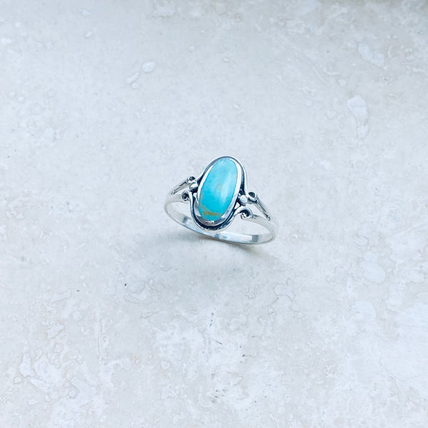 thumbnail image 2 of Handmade 925 Sterling Silver Oval Turquoise Stone Ring - 9x7mm - Stackable, Sizes H-X 2 of 4