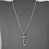 Sterling Silver Key Heart Fleur De Lis Necklace, Silver Chain, Saints, France, Lily Flower Necklaces