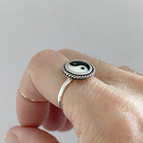 Sterling Silver Round Yin and Yang Ring with Braid, Yoga Ring, Boho Ring, Silver Ring