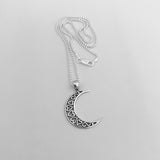 Sterling Silver Large Crescent Moon Heart Necklace, Silver Chain, Celestial Necklaces, Hearts