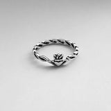 Sterling Silver Small Claddagh Ring with Rope Band, Dainty Ring, Friendship Ring, Silver Ring