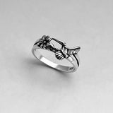 Sterling Silver Flower and Hummingbird Ring, Bird Rings, Spirit Animal Jewelry