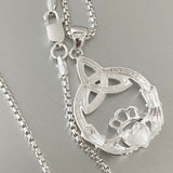 Sterling Silver Large Irish Claddagh Necklace with Triquetra, Silver Chain, Friendship, Celtic Chains