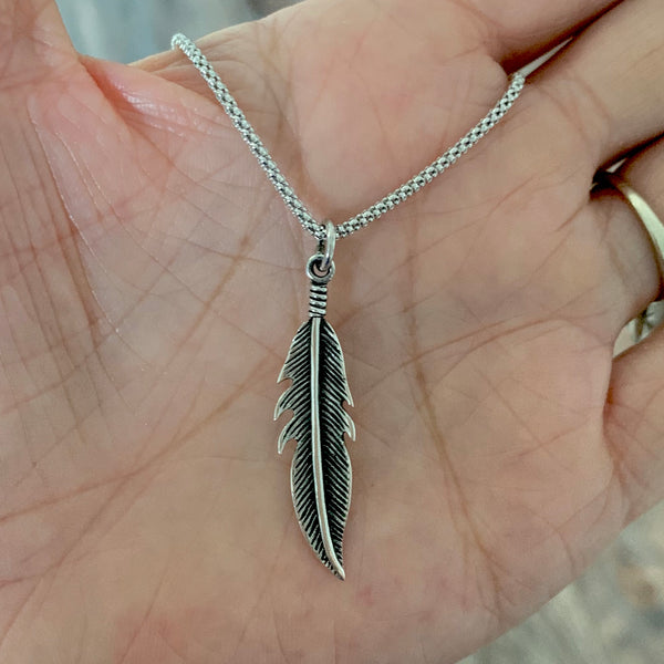 Sterling Silver Feather Necklace, Silver Chain, Angels Wing Necklaces, Bird Chains
