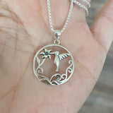 Sterling Silver Flower and Hummingbird Necklace, Silver Chain, Spirit Birds, Animal Necklaces
