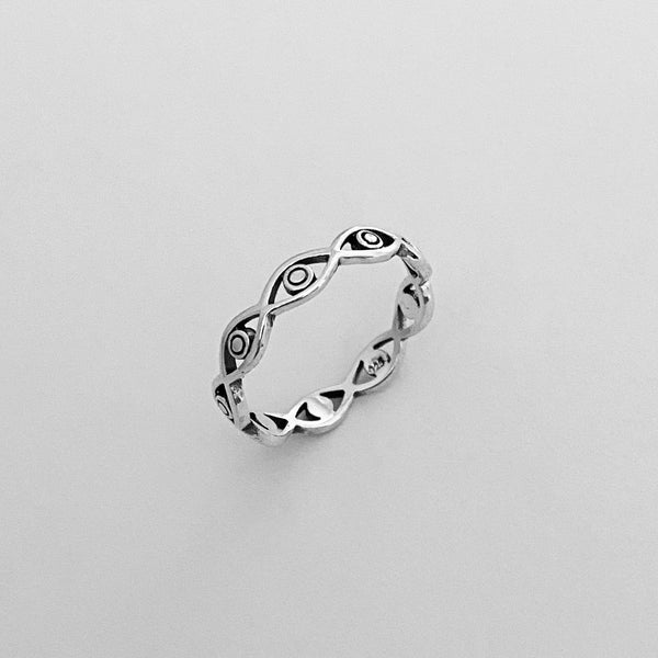 Sterling Silver Eternity All Seeing Eye Band, Silver Ring