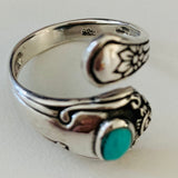 Sterling Silver Spoon Style Ring with Synthetic Turquoise, Spoon Ring, Silver Rings