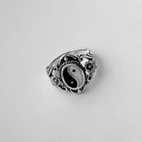 Sterling Silver Large Yin and Yang Ring with Flower, Yoga Rings, Boho Ring, Statement Ring