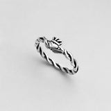 Sterling Silver Small Claddagh Ring with Rope Band, Dainty Ring, Friendship Ring, Silver Ring
