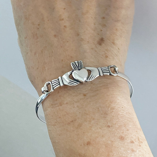 Sterling Silver Claddagh Bangle, Silver Bracelet, Claddagh Bracelet, Silver Bangle, Boho Bracelet