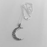 Sterling Silver Large Crescent Moon Heart Necklace, Silver Chain, Celestial Necklaces, Hearts