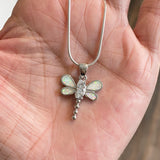 Sterling Silver White Lab Opal and Clear CZ Dragonfly Necklace, Silver Necklace, Happiness Necklace, Boho Necklace