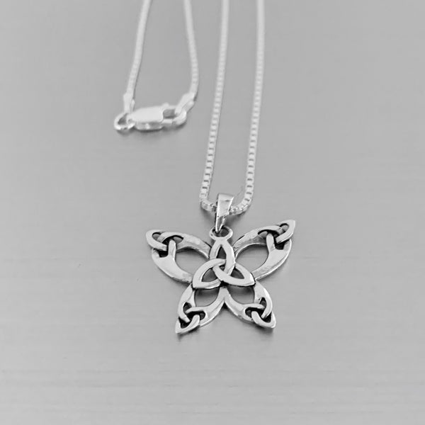 Sterling Silver Triquetra Celtic Butterfly Necklace, Silver Chain, Bug Necklaces