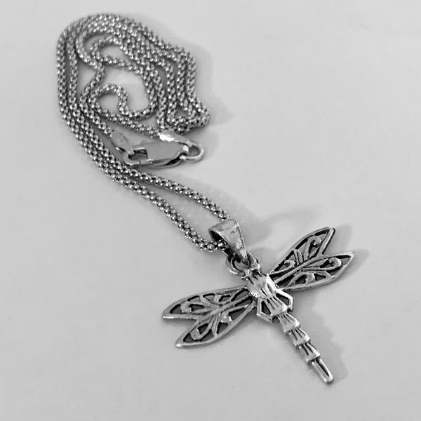 Sterling Silver Dragonfly Necklace, Silver Chain, Bug Necklaces, Spirit Bugs, Insect Chains