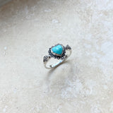 Sterling Silver Stabilized Turquoise Heart Ring, Heart Ring, Silver Rings, Boho Ring