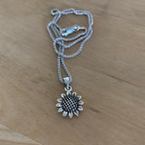 Sterling Silver Sunflower Necklace, Silver Necklace, Flower Necklace, Sun Ring