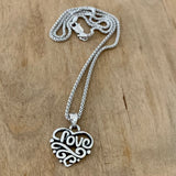 Sterling Silver Love Heart Necklace with Swirls, Silver Chain, Eternity Necklaces