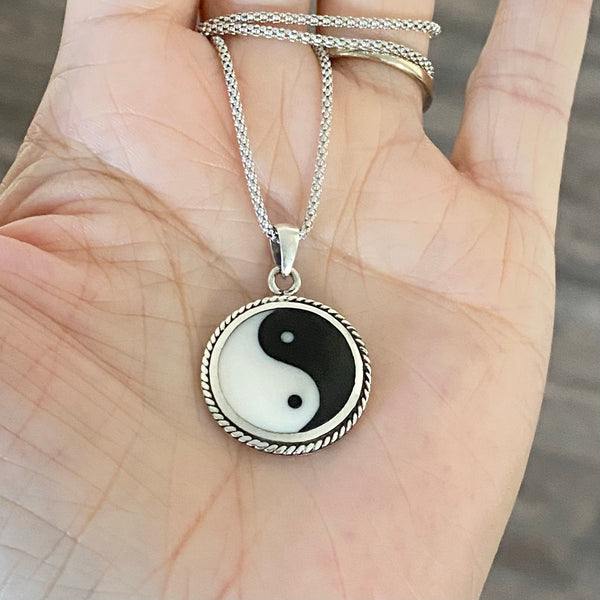 Sterling Silver Large Yin and Yang Necklace, Silver Chain, Yoga Necklaces, Religious Chains