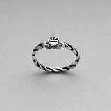Sterling Silver Small Claddagh Ring with Rope Band, Dainty Ring, Friendship Ring, Silver Ring
