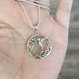 Sterling Silver Flower and Hummingbird Necklace, Silver Chain, Spirit Birds, Animal Necklaces