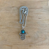 Sterling Silver Chrysocolla Hamsa Necklace, Silver Chain, Hand Of God Necklaces