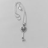 Sterling Silver Key Heart Fleur De Lis Necklace, Silver Chain, Saints, France, Lily Flower Necklaces