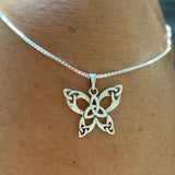 Sterling Silver Triquetra Celtic Butterfly Necklace, Silver Chain, Bug Necklaces