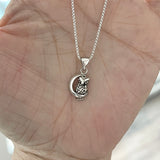 Sterling Silver Owl on the Moon Necklace, Silver Necklace, Owl Necklace, Religious Necklace