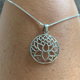 Sterling Silver Large Silhouette Lotus Necklace, Silver Necklace, Flower Necklace, Boho Necklace