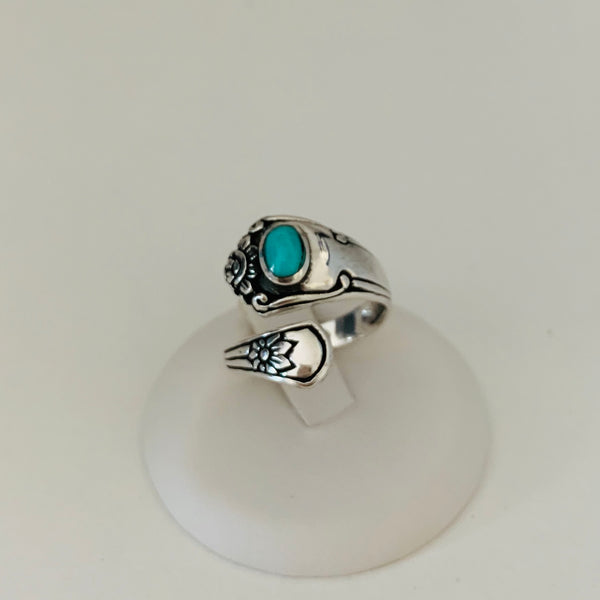 thumbnail image 2 of APOTIE Sterling Silver Turquoise Spoon Ring - S925 Victorian Vintage Adjustable Thumb Ring 2 of 11