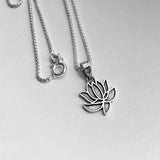 Sterling Silver Little Dainty Lotus Necklace, Silver Chain, Flower Necklaces, Yoga Chains