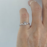 Sterling Silver Small Claddagh Ring with Rope Band, Dainty Ring, Friendship Ring, Silver Ring