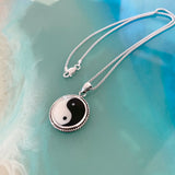 Sterling Silver Large Yin and Yang Necklace, Silver Chain, Yoga Necklaces, Religious Chains