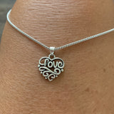 Sterling Silver Love Heart Necklace with Swirls, Silver Chain, Eternity Necklaces