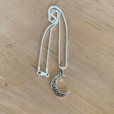 Sterling Silver Heart Crescent Moon Necklace, Silver Chain, Celestial Necklaces, Hearts