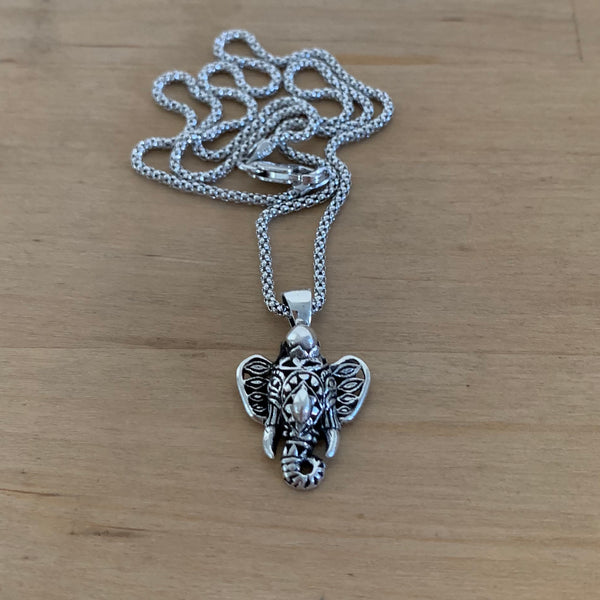 Sterling Silver Filigree Ganesha Elephant Necklace, Silver Necklace, Boho Necklace, Animal Necklace