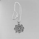 Sterling Silver Large Lotus OM Necklace, Silver Necklace, Lotus Necklace, Flower Necklace